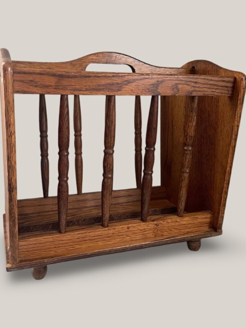 Vintage Solid Wood Magazine Rack with Handle - Living Room Storage